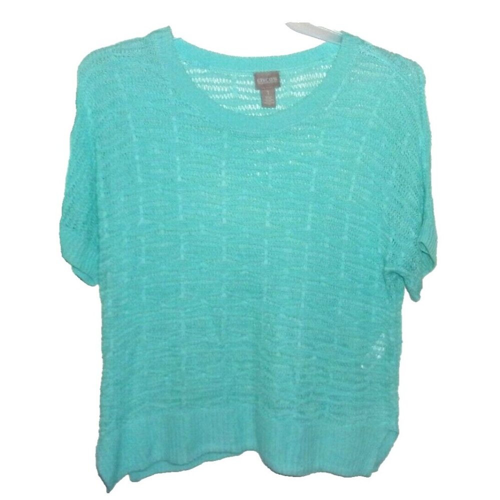 Chico's Sea Blue Cut Outs Knit Short Sleeve Sweater Top 1 M 8
